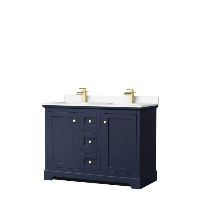 Wyndham Collection Avery 48 inch Double Bathroom Vanity in Dark Blue with White Cultured Marble Countertop, Undermount Square Sinks and No Mirror - WCV232348DBLWCUNSMXX