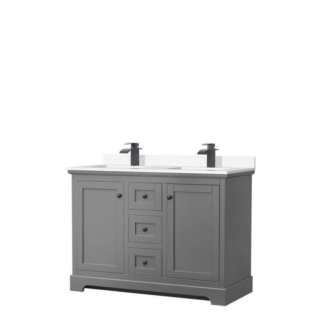 Wyndham Collection Avery 48 inch Double Bathroom Vanity in Dark Gray with White Cultured Marble Countertop, Undermount Square Sinks and Matte Black Trim WCV232348DGBWCUNSMXX