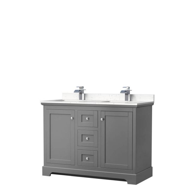 Wyndham Collection Avery 48 inch Double Bathroom Vanity in Dark Gray with Light-Vein Carrara Cultured Marble Countertop, Undermount Square Sinks and No Mirror - WCV232348DKGC2UNSMXX