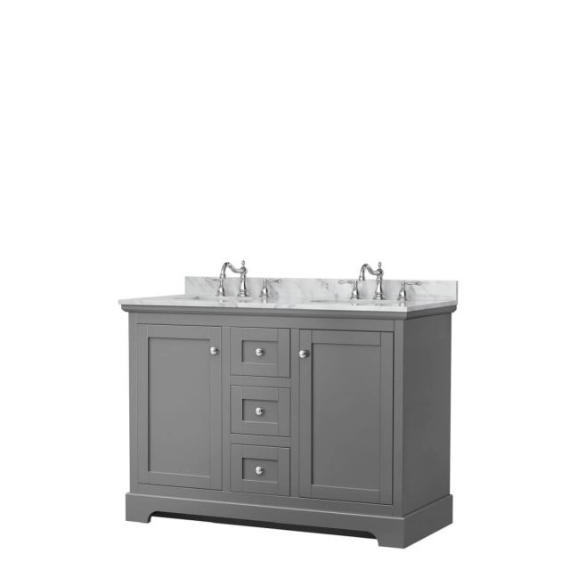 Wyndham Collection Avery 48 inch Double Bathroom Vanity in Dark Gray with White Carrara Marble Countertop, Undermount Oval Sinks and No Mirror - WCV232348DKGCMUNOMXX