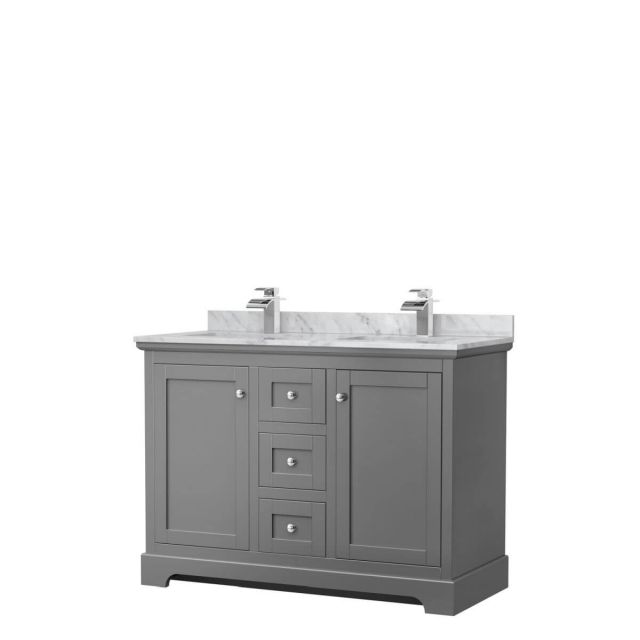 Wyndham Collection Avery 48 inch Double Bathroom Vanity in Dark Gray with White Carrara Marble Countertop, Undermount Square Sinks and No Mirror - WCV232348DKGCMUNSMXX