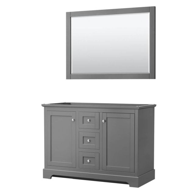 Wyndham Collection Avery 48 inch Double Bathroom Vanity in Dark Gray with 46 inch Mirror, No Countertop and No Sinks - WCV232348DKGCXSXXM46