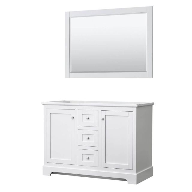 Wyndham Collection Avery 48 inch Double Bathroom Vanity in White with 46 inch Mirror, No Countertop and No Sinks - WCV232348DWHCXSXXM46