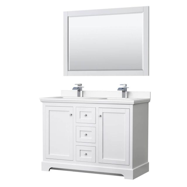 Wyndham Collection Avery 48 inch Double Bathroom Vanity in White with White Cultured Marble Countertop, Undermount Square Sinks and 46 inch Mirror - WCV232348DWHWCUNSM46