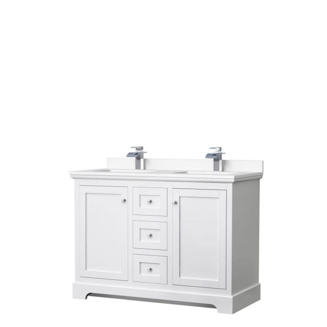 Wyndham Collection Avery 48 inch Double Bathroom Vanity in White with White Cultured Marble Countertop, Undermount Square Sinks and No Mirror - WCV232348DWHWCUNSMXX