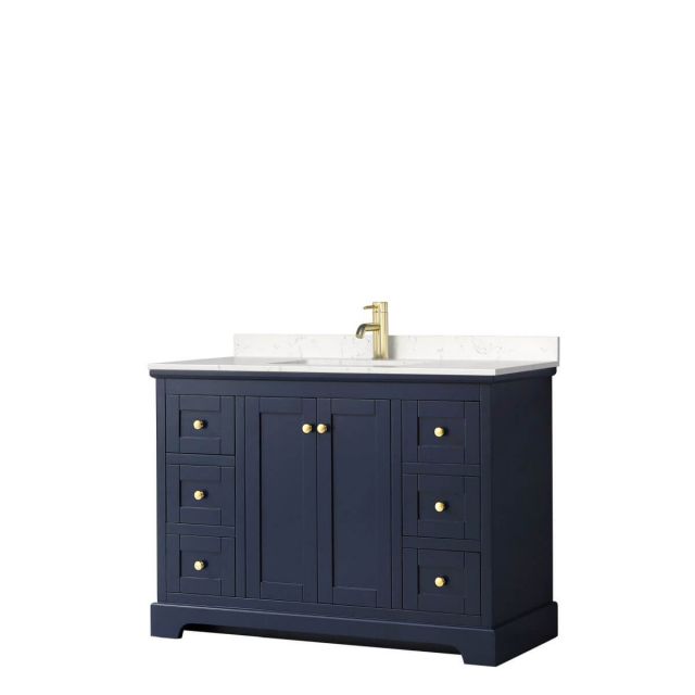 Wyndham Collection Avery 48 inch Single Bathroom Vanity in Dark Blue with Light-Vein Carrara Cultured Marble Countertop, Undermount Square Sink and No Mirror - WCV232348SBLC2UNSMXX