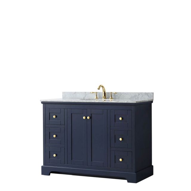 Wyndham Collection Avery 48 inch Single Bathroom Vanity in Dark Blue with White Carrara Marble Countertop, Undermount Oval Sink and No Mirror - WCV232348SBLCMUNOMXX