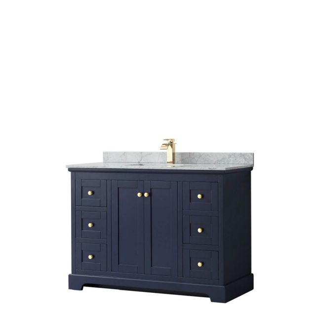 Wyndham Collection Avery 48 inch Single Bathroom Vanity in Dark Blue with White Carrara Marble Countertop, Undermount Square Sink and No Mirror - WCV232348SBLCMUNSMXX
