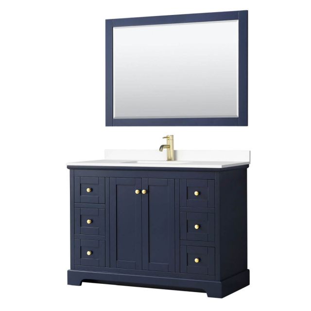 Wyndham Collection Avery 48 inch Single Bathroom Vanity in Dark Blue with White Cultured Marble Countertop, Undermount Square Sink and 46 inch Mirror - WCV232348SBLWCUNSM46