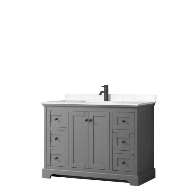Wyndham Collection Avery 48 inch Single Bathroom Vanity in Dark Gray with Light-Vein Carrara Cultured Marble Countertop, Undermount Square Sink and Matte Black Trim WCV232348SGBC2UNSMXX