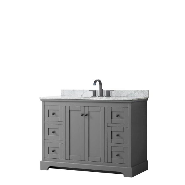 Wyndham Collection Avery 48 inch Single Bathroom Vanity in Dark Gray with White Carrara Marble Countertop, Undermount Oval Sink and Matte Black Trim WCV232348SGBCMUNOMXX