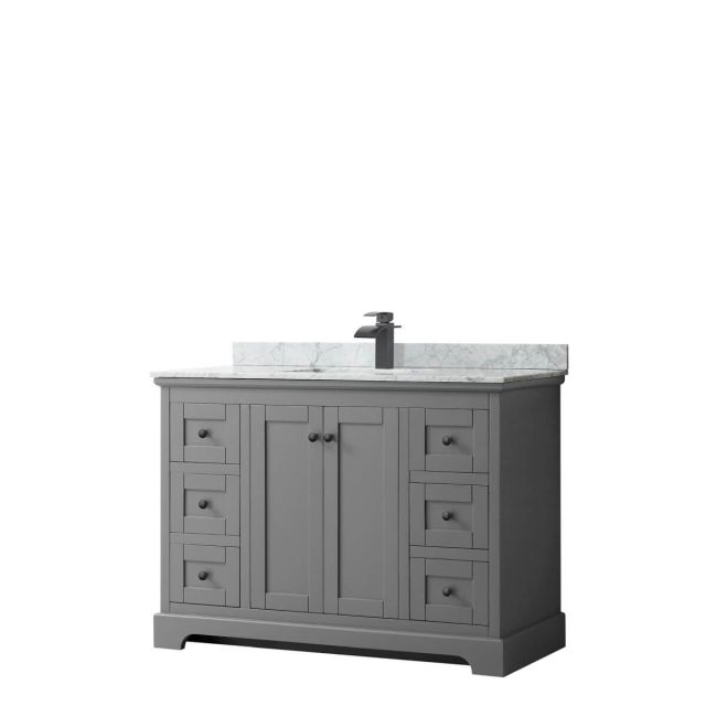 Wyndham Collection Avery 48 inch Single Bathroom Vanity in Dark Gray with White Carrara Marble Countertop, Undermount Square Sink and Matte Black Trim WCV232348SGBCMUNSMXX
