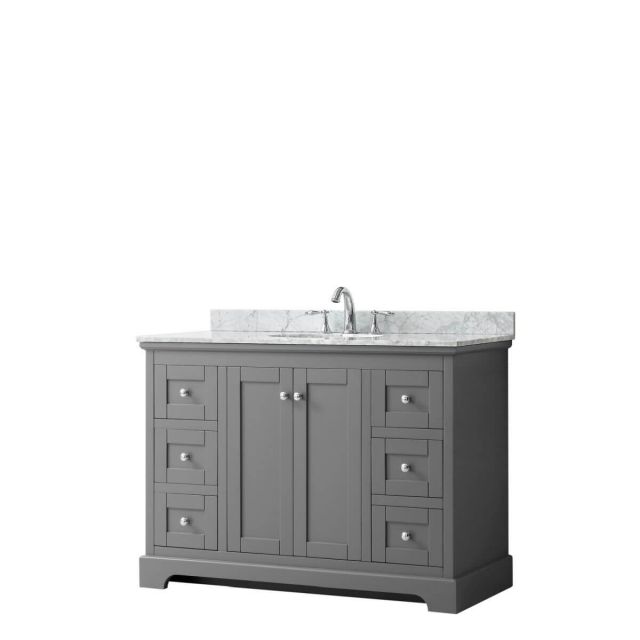 Wyndham Collection Avery 48 inch Single Bathroom Vanity in Dark Gray with White Carrara Marble Countertop, Undermount Oval Sink and No Mirror - WCV232348SKGCMUNOMXX