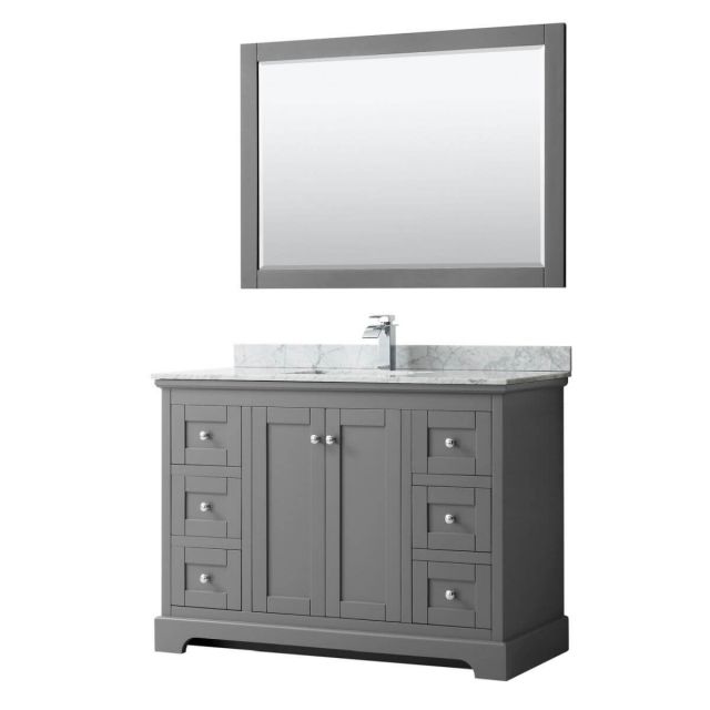 Wyndham Collection Avery 48 inch Single Bathroom Vanity in Dark Gray with White Carrara Marble Countertop, Undermount Square Sink and 46 inch Mirror - WCV232348SKGCMUNSM46
