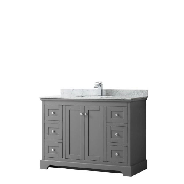 Wyndham Collection Avery 48 inch Single Bathroom Vanity in Dark Gray with White Carrara Marble Countertop, Undermount Square Sink and No Mirror - WCV232348SKGCMUNSMXX