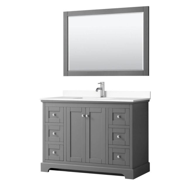 Wyndham Collection Avery 48 inch Single Bathroom Vanity in Dark Gray with White Cultured Marble Countertop, Undermount Square Sink and 46 inch Mirror - WCV232348SKGWCUNSM46