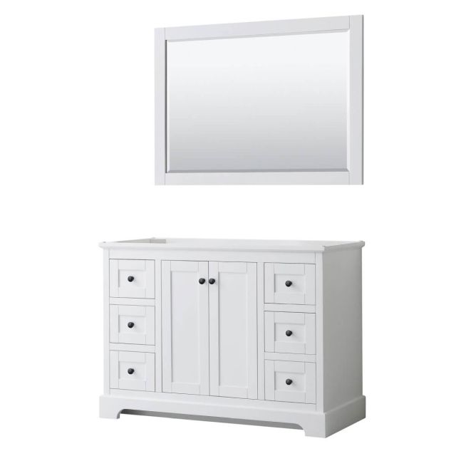 Wyndham Collection Avery 48 inch Single Bathroom Vanity in White with 46 Inch Mirror, Matte Black Trim, No Countertop and No Sink WCV232348SWBCXSXXM46