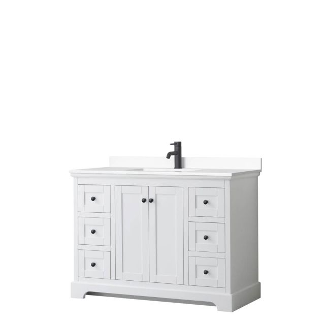 Wyndham Collection Avery 48 inch Single Bathroom Vanity in White with White Cultured Marble Countertop, Undermount Square Sink and Matte Black Trim WCV232348SWBWCUNSMXX