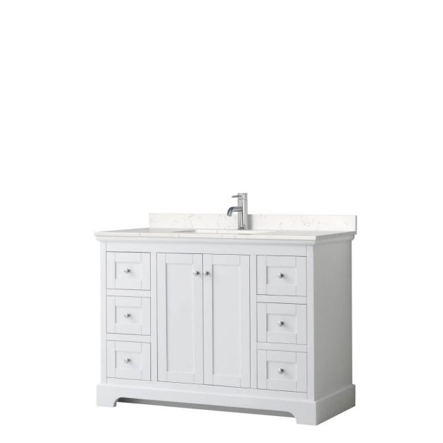 Wyndham Collection Avery 48 inch Single Bathroom Vanity in White with Light-Vein Carrara Cultured Marble Countertop, Undermount Square Sink and No Mirror - WCV232348SWHC2UNSMXX