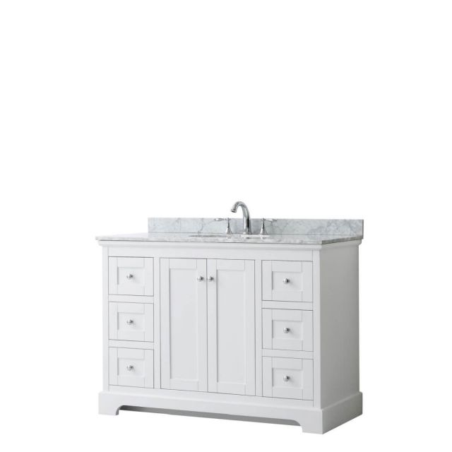 Wyndham Collection Avery 48 inch Single Bathroom Vanity in White with White Carrara Marble Countertop, Undermount Oval Sink and No Mirror - WCV232348SWHCMUNOMXX
