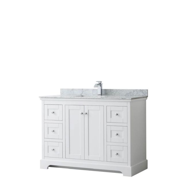 Wyndham Collection Avery 48 inch Single Bathroom Vanity in White with White Carrara Marble Countertop, Undermount Square Sink and No Mirror - WCV232348SWHCMUNSMXX