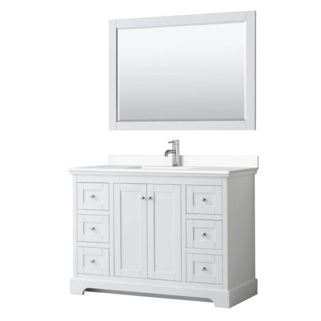 Wyndham Collection Avery 48 inch Single Bathroom Vanity in White with White Cultured Marble Countertop, Undermount Square Sink and 46 inch Mirror - WCV232348SWHWCUNSM46