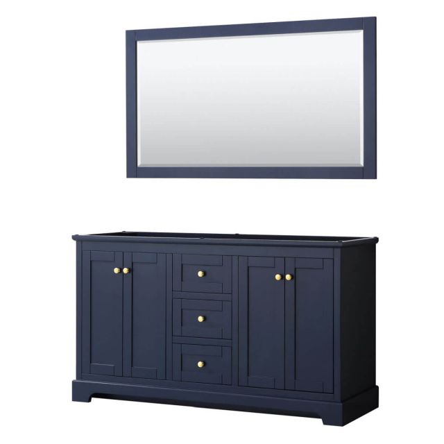 Wyndham Collection Avery 60 inch Double Bathroom Vanity in Dark Blue with 58 inch Mirror, No Countertop and No Sinks - WCV232360DBLCXSXXM58