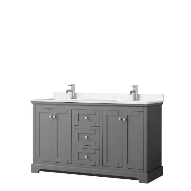 Wyndham Collection Avery 60 inch Double Bathroom Vanity in Dark Gray with Light-Vein Carrara Cultured Marble Countertop, Undermount Square Sinks and No Mirror - WCV232360DKGC2UNSMXX