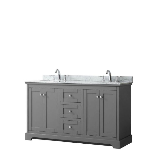Wyndham Collection Avery 60 inch Double Bathroom Vanity in Dark Gray with White Carrara Marble Countertop, Undermount Oval Sinks and No Mirror - WCV232360DKGCMUNOMXX