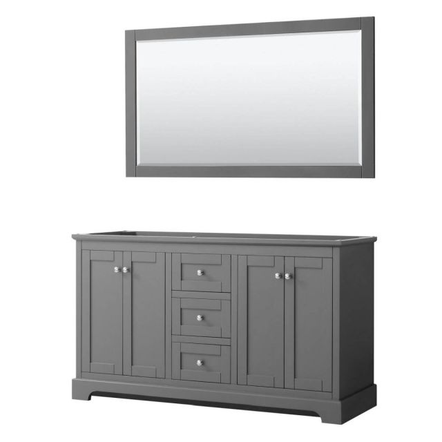 Wyndham Collection Avery 60 inch Double Bathroom Vanity in Dark Gray with 58 inch Mirror, No Countertop and No Sinks - WCV232360DKGCXSXXM58