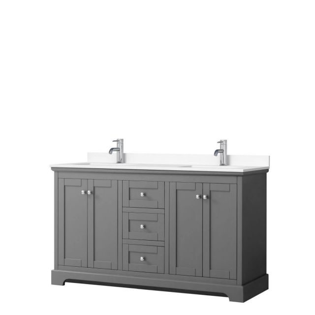 Wyndham Collection Avery 60 inch Double Bathroom Vanity in Dark Gray with White Cultured Marble Countertop, Undermount Square Sinks and No Mirror - WCV232360DKGWCUNSMXX