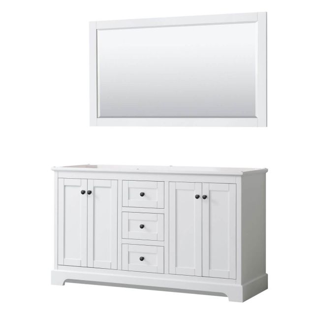 Wyndham Collection Avery 60 inch Double Bathroom Vanity in White with 58 Inch Mirror, Matte Black Trim, No Countertop and No Sinks WCV232360DWBCXSXXM58