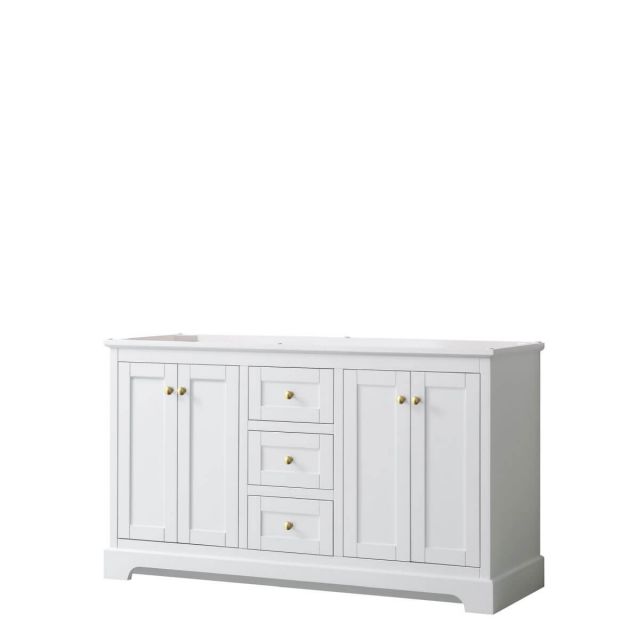 Wyndham Collection Avery 60 inch Double Bathroom Vanity in White with Brushed Gold Trim, No Countertop and No Sinks - WCV232360DWGCXSXXMXX