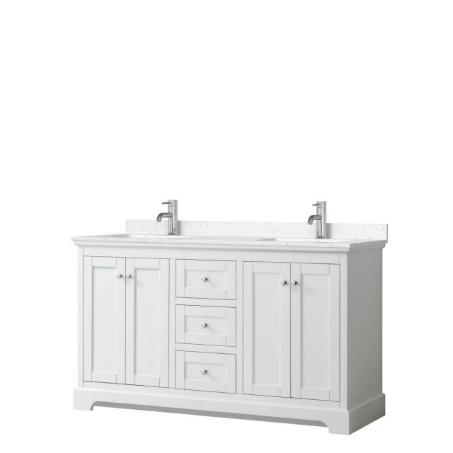 Wyndham Collection Avery 60 inch Double Bathroom Vanity in White with Light-Vein Carrara Cultured Marble Countertop, Undermount Square Sinks and No Mirror - WCV232360DWHC2UNSMXX