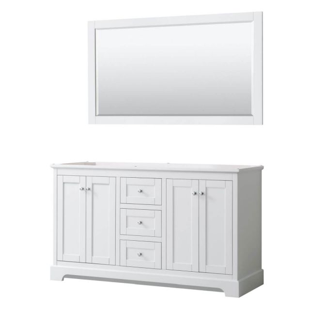 Wyndham Collection Avery 60 inch Double Bathroom Vanity in White with 58 inch Mirror, No Countertop and No Sinks - WCV232360DWHCXSXXM58