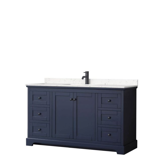 Wyndham Collection Avery 60 inch Single Bathroom Vanity in Dark Blue with Light-Vein Carrara Cultured Marble Countertop, Undermount Square Sink and Matte Black Trim WCV232360SBBC2UNSMXX