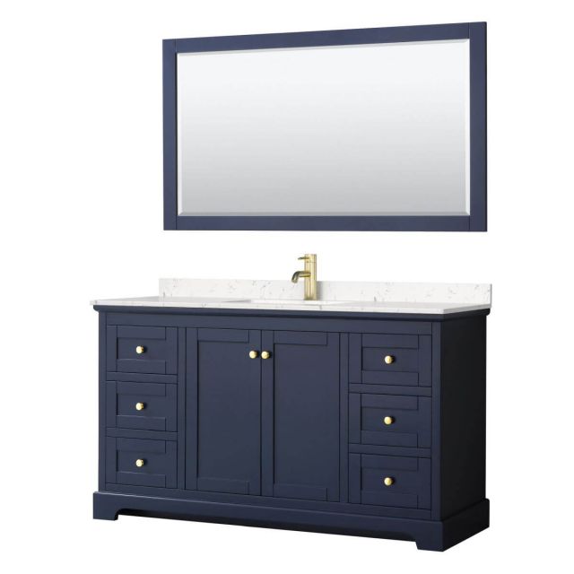 Wyndham Collection Avery 60 inch Single Bathroom Vanity in Dark Blue with Light-Vein Carrara Cultured Marble Countertop, Undermount Square Sink and 58 inch Mirror - WCV232360SBLC2UNSM58