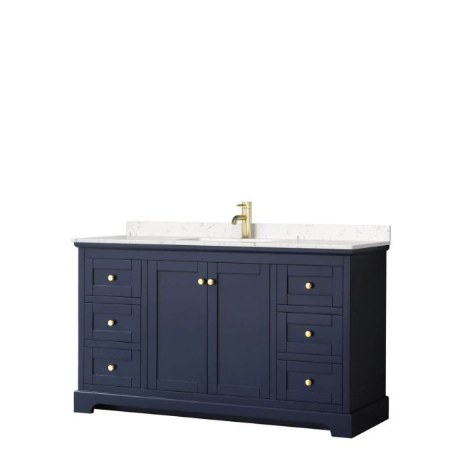 Wyndham Collection Avery 60 inch Single Bathroom Vanity in Dark Blue with Light-Vein Carrara Cultured Marble Countertop, Undermount Square Sink and No Mirror - WCV232360SBLC2UNSMXX