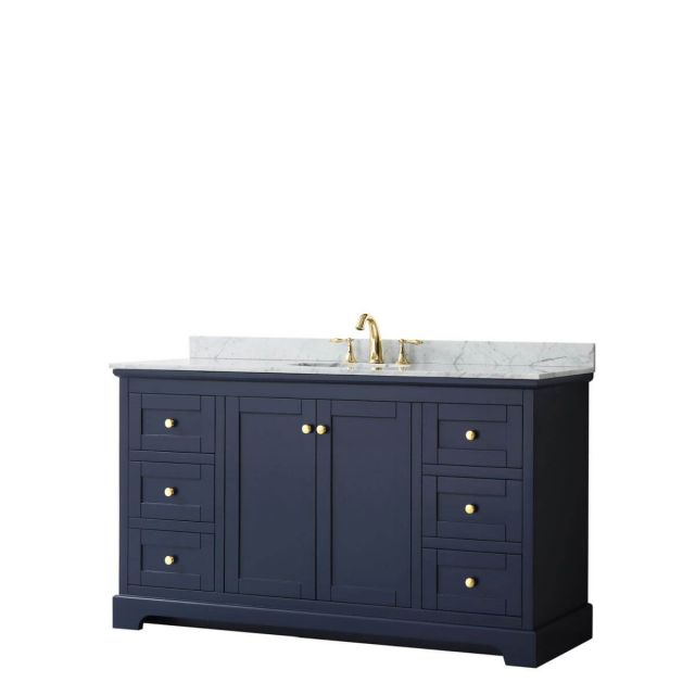 Wyndham Collection Avery 60 inch Single Bathroom Vanity in Dark Blue with White Carrara Marble Countertop, Undermount Oval Sink and No Mirror - WCV232360SBLCMUNOMXX