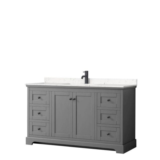 Wyndham Collection Avery 60 inch Single Bathroom Vanity in Dark Gray with Light-Vein Carrara Cultured Marble Countertop, Undermount Square Sink and Matte Black Trim WCV232360SGBC2UNSMXX