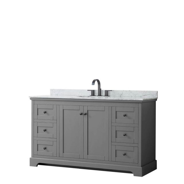 Wyndham Collection Avery 60 inch Single Bathroom Vanity in Dark Gray with White Carrara Marble Countertop, Undermount Oval Sink and Matte Black Trim WCV232360SGBCMUNOMXX