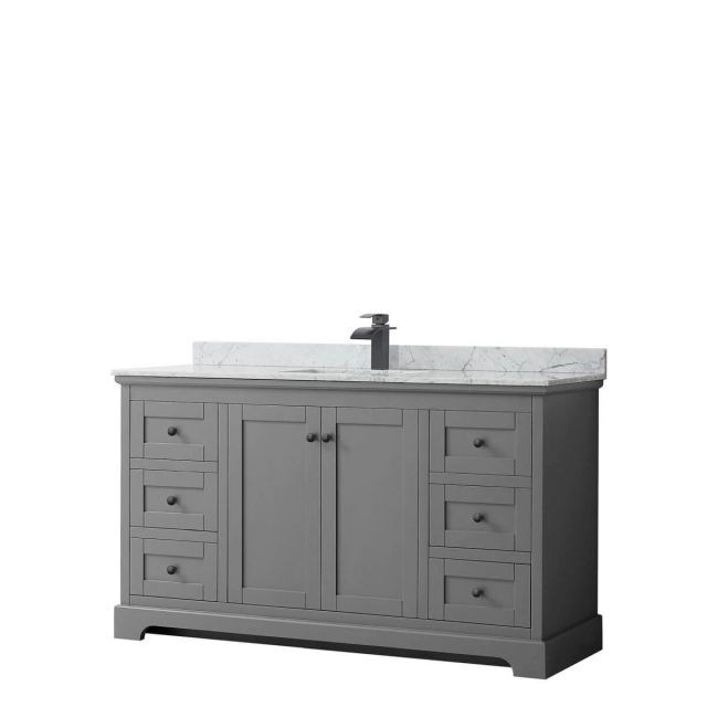 Wyndham Collection Avery 60 inch Single Bathroom Vanity in Dark Gray with White Carrara Marble Countertop, Undermount Square Sink and Matte Black Trim WCV232360SGBCMUNSMXX