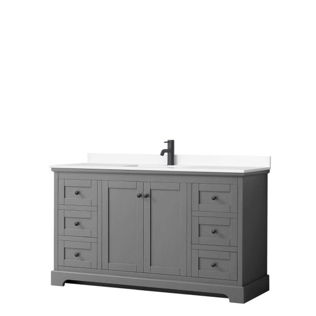 Wyndham Collection Avery 60 inch Single Bathroom Vanity in Dark Gray with White Cultured Marble Countertop, Undermount Square Sink and Matte Black Trim WCV232360SGBWCUNSMXX