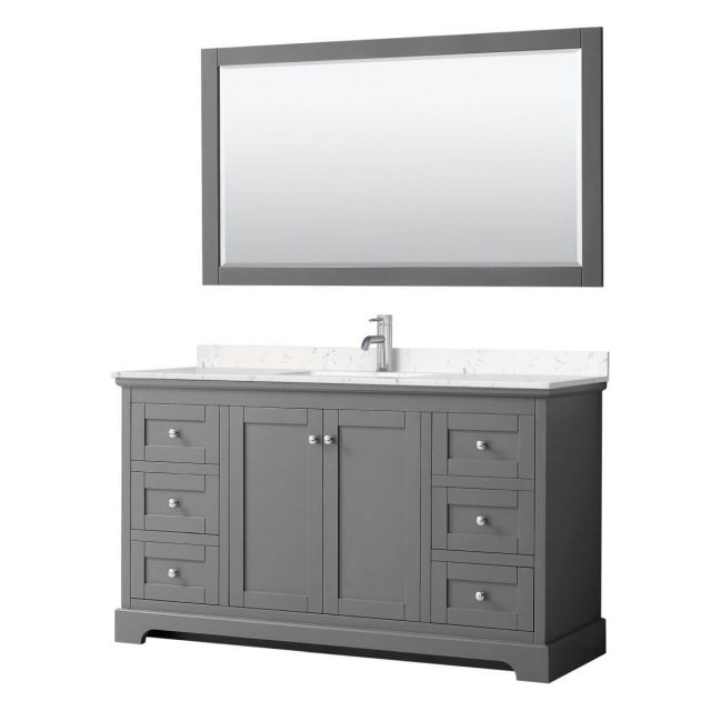 Wyndham Collection Avery 60 inch Single Bathroom Vanity in Dark Gray with Light-Vein Carrara Cultured Marble Countertop, Undermount Square Sink and 58 inch Mirror - WCV232360SKGC2UNSM58