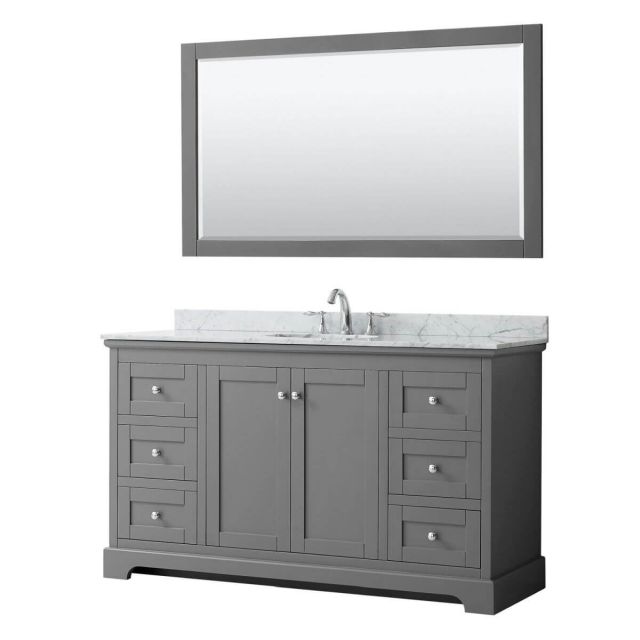 Wyndham Collection Avery 60 inch Single Bathroom Vanity in Dark Gray with White Carrara Marble Countertop, Undermount Oval Sink and 58 inch Mirror - WCV232360SKGCMUNOM58