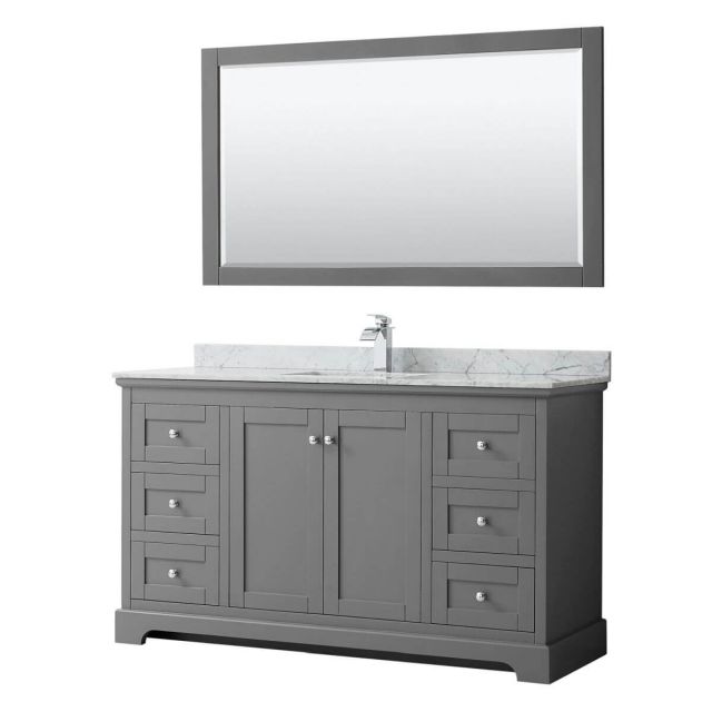 Wyndham Collection Avery 60 inch Single Bathroom Vanity in Dark Gray with White Carrara Marble Countertop, Undermount Square Sink and 58 inch Mirror - WCV232360SKGCMUNSM58