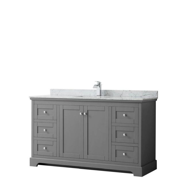 Wyndham Collection Avery 60 inch Single Bathroom Vanity in Dark Gray with White Carrara Marble Countertop, Undermount Square Sink and No Mirror - WCV232360SKGCMUNSMXX