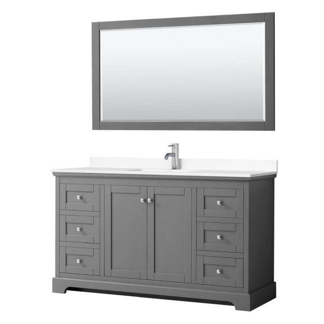 Wyndham Collection Avery 60 inch Single Bathroom Vanity in Dark Gray with White Cultured Marble Countertop, Undermount Square Sink and 58 inch Mirror - WCV232360SKGWCUNSM58