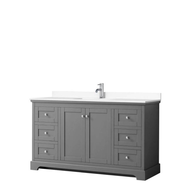 Wyndham Collection Avery 60 inch Single Bathroom Vanity in Dark Gray with White Cultured Marble Countertop, Undermount Square Sink and No Mirror - WCV232360SKGWCUNSMXX