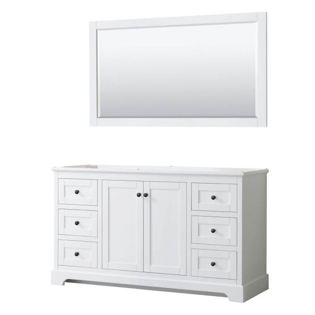 Wyndham Collection Avery 60 inch Single Bathroom Vanity in White with 58 Inch Mirror, Matte Black Trim, No Countertop and No Sink WCV232360SWBCXSXXM58
